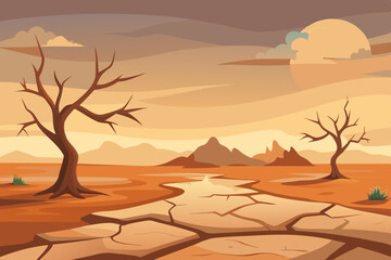 A hauntingly desolate landscape depicting the apocalypse of Earth art vector illustration
