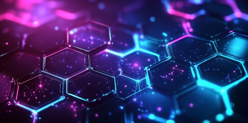 Abstract neon glowing hexagonal background.