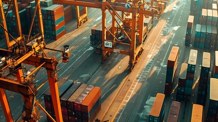 Cargo containers being offloaded at the busy port