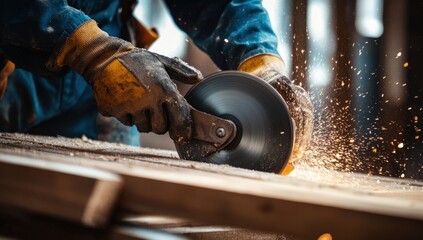 Closeup of a Construction Worker Using an Angle Grinder