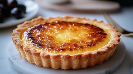 Classic Vanilla Custard Tart with Golden Caramel Glaze