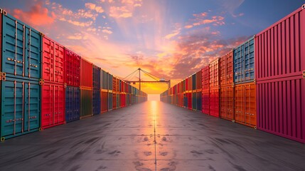 Fototapeta premium Cargo shipping container rows in logistics industry concept background working supply chain
