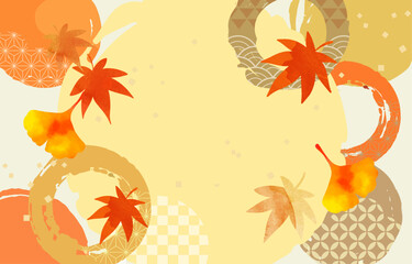 秋　紅葉の水彩背景イラスト
