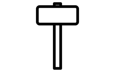 Tool icon with simple line drawing in black and white, hammer