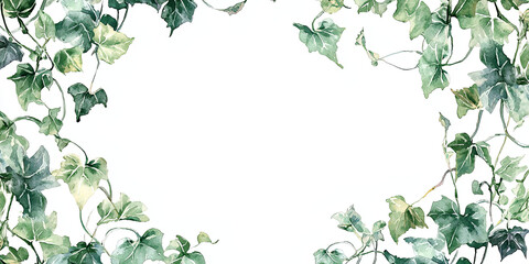 A watercolor realistic of green ivy leaves and vines, generative AI