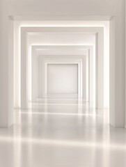 A spacious 3D room with a minimalist design and soft lighting, perfect for showcasing copy space for various creative uses