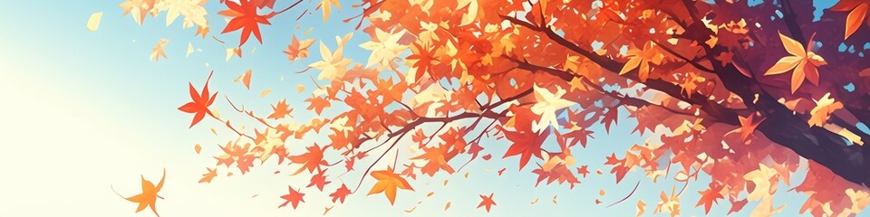 Enchanting Anime-Style Autumn Wonderland: Falling Sycamore Leaves Dancing in Gentle Breeze. Dreamy 4K Illustration Capturing Fall's Magic for Creative Marketing, Seasonal Artwork, and Soothing Aesthet