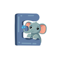 Fototapeta premium E is for elephant english alphabet upper case flashcard