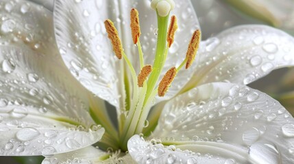 Fototapeta premium White Lily with Dew Drops