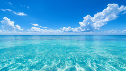 Obraz premium Crystal-clear blue sky stretching endlessly above a tranquil ocean