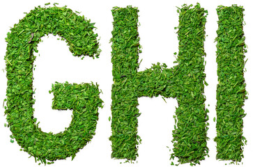 The letter G, H, I is made out of green grass