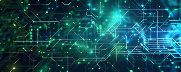 Obraz premium Abstract Digital Circuitry Pattern with Glowing Lines and Nodes