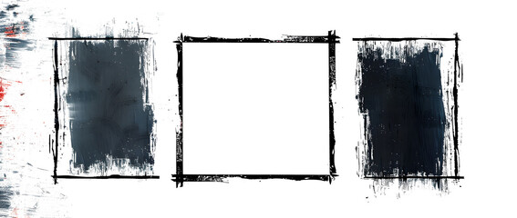 Grunge rectangle frame set. Different paint brushed border collection. Black chalk or ink rectangular uneven stroke design elements for banner, poster, flyer, brochure, cover. Vector A4 carde
