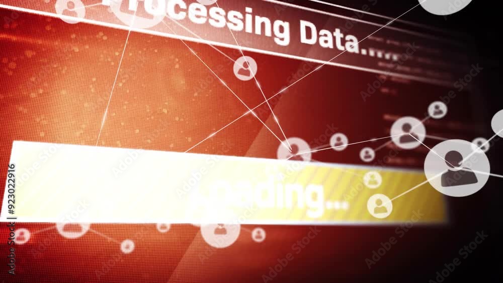 Poster Processing data and loading animation over network connections on red background