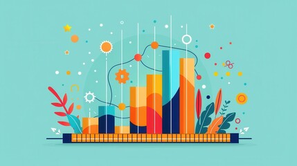 Measurement, ruler and chart with data points, flat design illustration