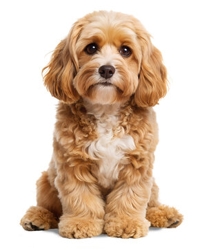 cavapoo puppy sitting isolated on transparent background