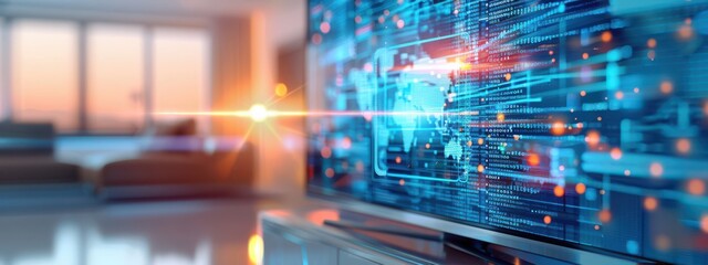 Obraz premium Modeling the integration of broadband internet into everyday devices, visualized in a smart home environment.