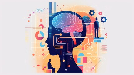 Obraz premium Multidisciplinary innovation, AI-powered studies, flat design illustration
