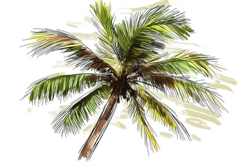 Naklejka premium Tropical Essence: Palm Tree Sketch Highlighting Natural Green and Brown Tones