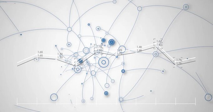 Network connections and data points animation over white background with blue lines