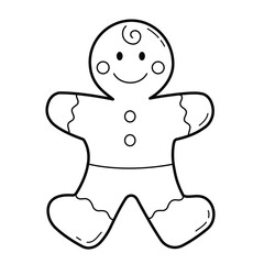 Gingerbread man holiday cookie. Outline illustration, isolated on white background.