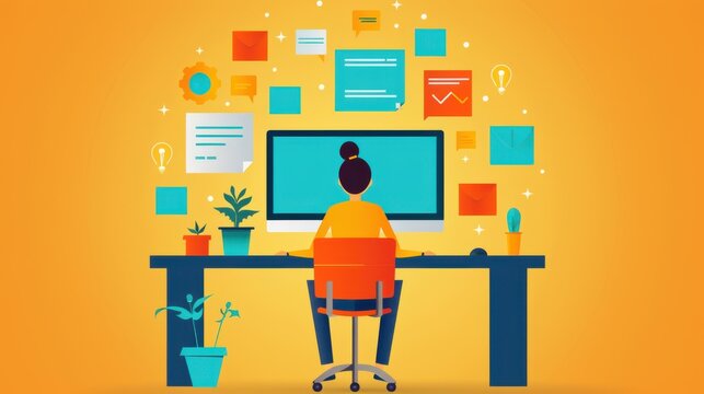 Remote task management, tracking progress online, flat design illustration