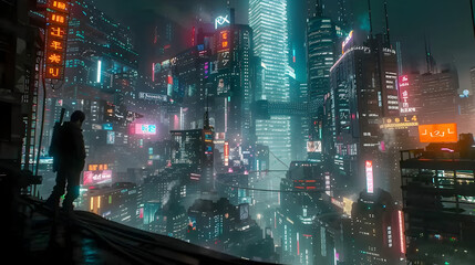 Cyberpunk cityscape lit up by RAG technology