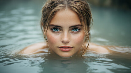 woman relaxing in a hot tub at the Blue Lagoon in Iceland, capturing tranquility, natural beauty, and self-care amidst a stunning, geothermal landscape