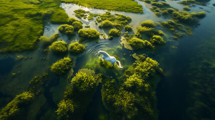 Obraz premium Majestic White Unicorn Standing in Enchanted Forest Swamp