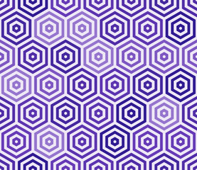 Hexagon Pattern. Stacked hexagon bold mosaic cell. Purple color tones. Large hexagon shapes. Seamless pattern. Tileable vector illustration.