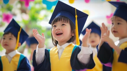 Joyful Children Celebrating Graduation Day with Caps and Gowns