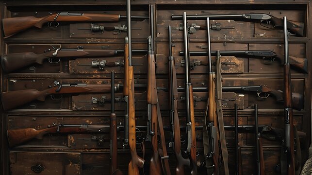 Collection of rifles and carbines in storage