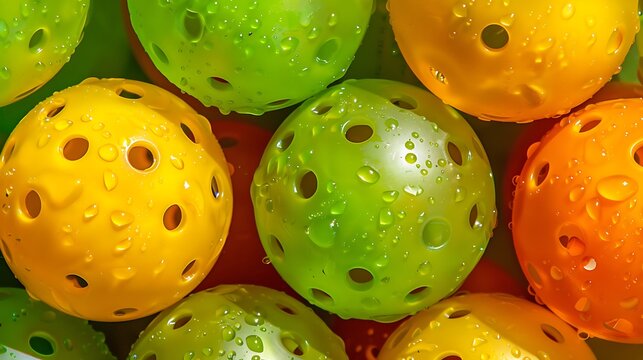 Colorfull pickleballs green yellow and orange pickleballs
