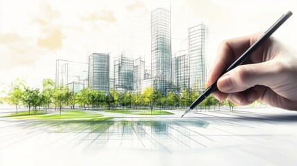 Envisioning Tomorrow: Architect Creating Futuristic Cityscape with Green Spaces