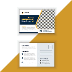 creative post card design template orange and black with white background 
 