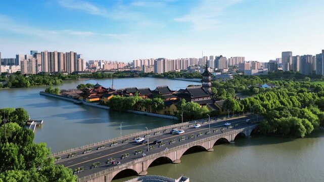 east lake scenic area, pinghu city, bao benzen temple, temples, landmarks, architecture, lakes, aerial photography, jiaxing city, zhejiang, tower, temple, east lake park, scenery, natural scenery, tou