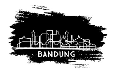 Obraz premium Bandung Indonesia City Skyline Silhouette. Hand Drawn Sketch. Business Travel and Tourism Concept with Modern Architecture. Bandung Cityscape with Landmarks.