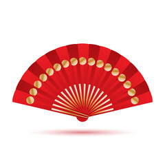 Red fan isolated on white background.