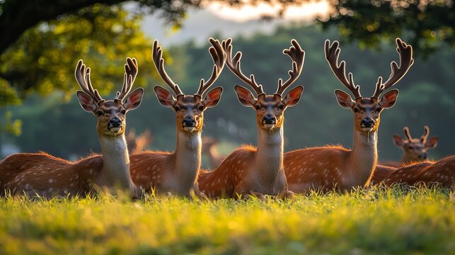A herd of red deer resting in Kluang Wan.