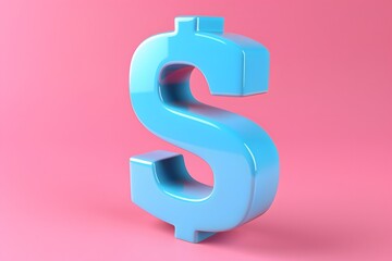 Naklejka premium Blue dollar sign on pink background, finance.