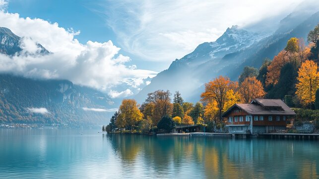 Brienz, Switzerland: Scenic views of Lake Brienz and its lakeside surroundings.