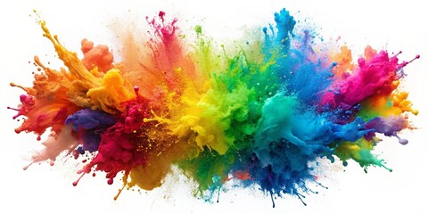Colorful paint explosion on white background , rainbow, powder, paint, explosion, isolated, holi, color, vibrant, celebration