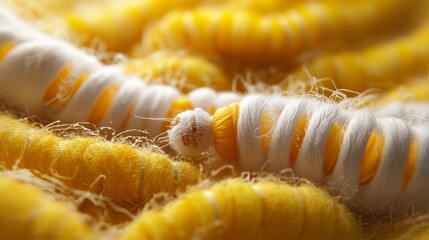 Fototapeta premium A collection of yellow and white silkworm cocoons.