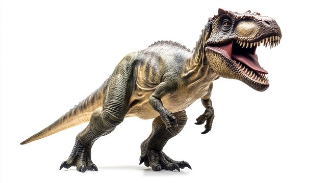 A dinosaur model isolated on a white background typically shows a detailed, lifelike representation of prehistoric creatures.