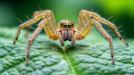 Fototapeta premium The Oxyopes salticus, commonly known as the striped lynx spider, is a fascinating species with distinctive markings.