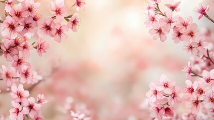 Obraz premium Serene Cherry Blossom Frame in Watercolor Style, Pink Flowers with a Vibrant Springtime Vibe for Design Projects