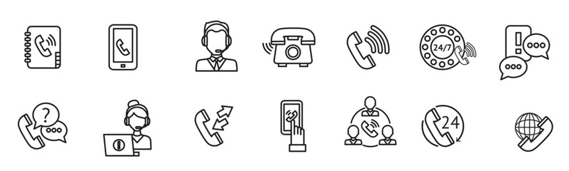 Call center outline icons set. Vector illustration