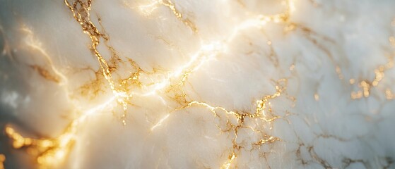 Close-up of a marble surface featuring elegant veining patterns and polished finish reflecting ambient light