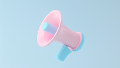 Pink and Blue Megaphone on Blue Background