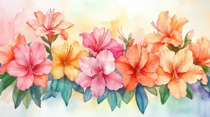 Obraz premium Enchanting Azalea Border in Watercolor Style - Radiant Garden Charm with Vibrant Colors for a Serene Landscape Overture